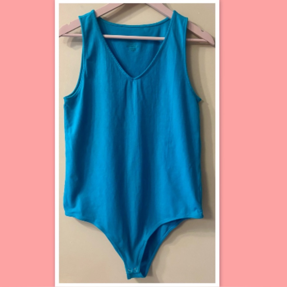 Torrid Blue Teal V Neck Wide Strap Tank Cotton Bodysuit- Size 1X